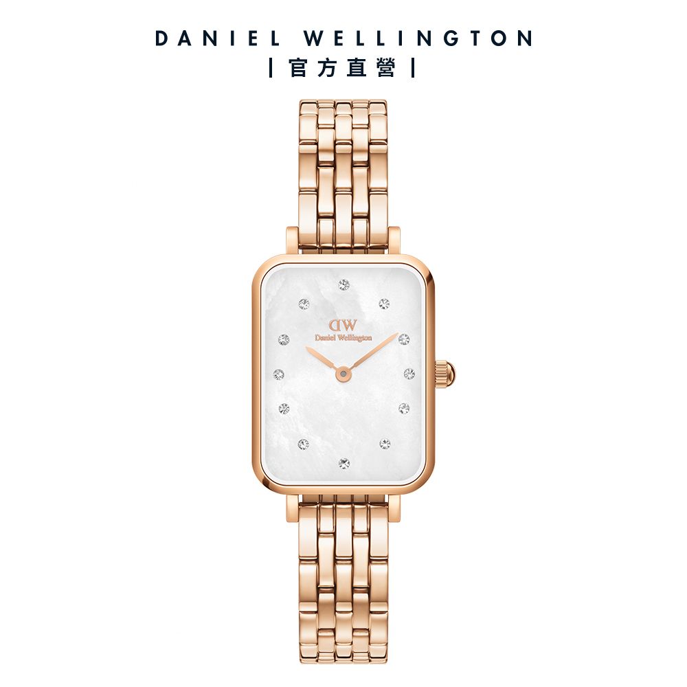 Daniel Wellington 手錶 Quadro Melrose Lumine 20X26mm星辰貝母盤珠寶式錶鏈-白錶盤-玫瑰金框(DW00100620)