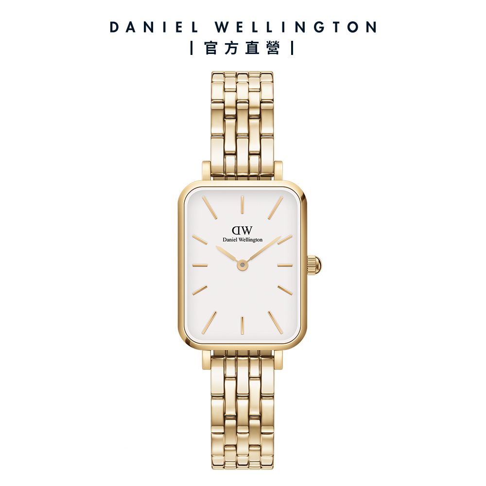 Daniel Wellington 手錶 Quadro Evergold 20X26 星辰珠寶式錶鏈-白錶盤-香檳金(DW00100622)
