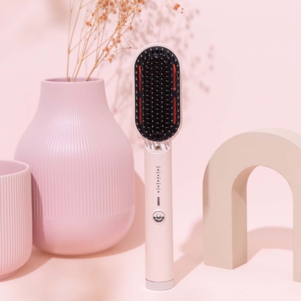 【Roommi】Glossy 電熱直髮梳/ 蜜桃粉