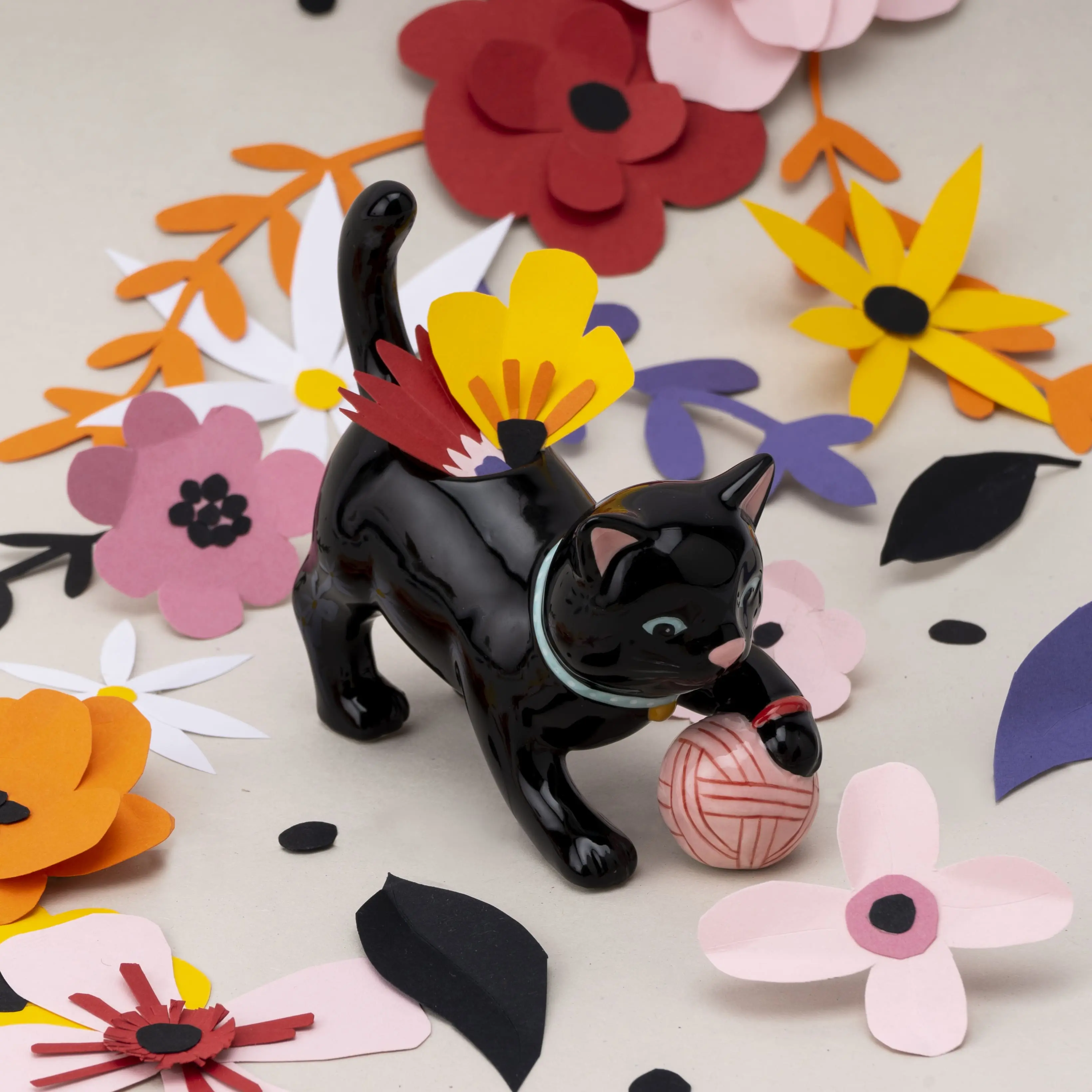 英國 CGB Giftware 迷你盆栽/ 毛線球小黑貓