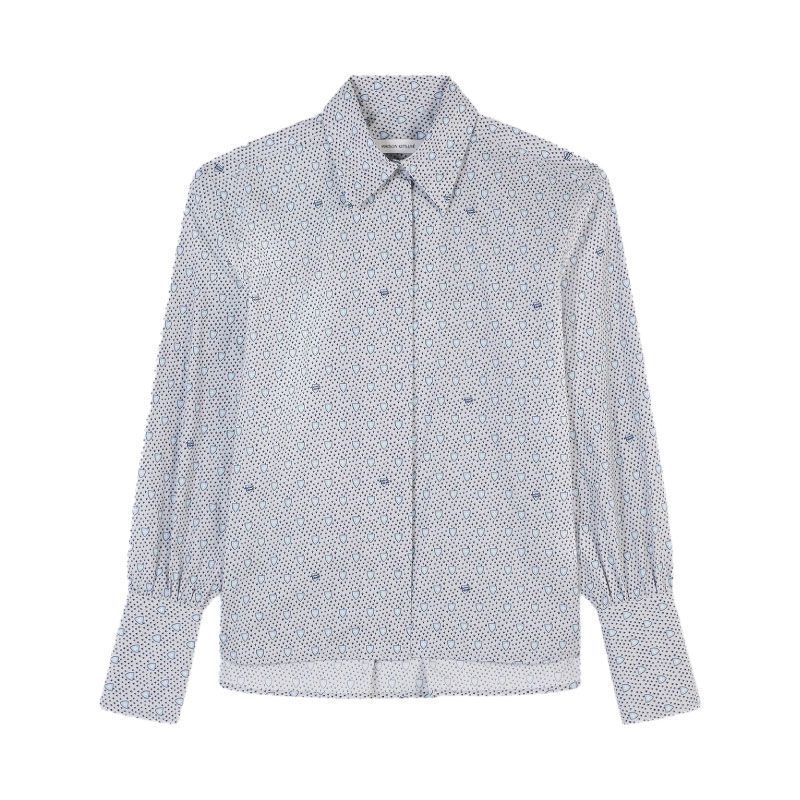 MAISON KITSUNÉ 灰藍色印花長袖襯衫/女裝/ 38