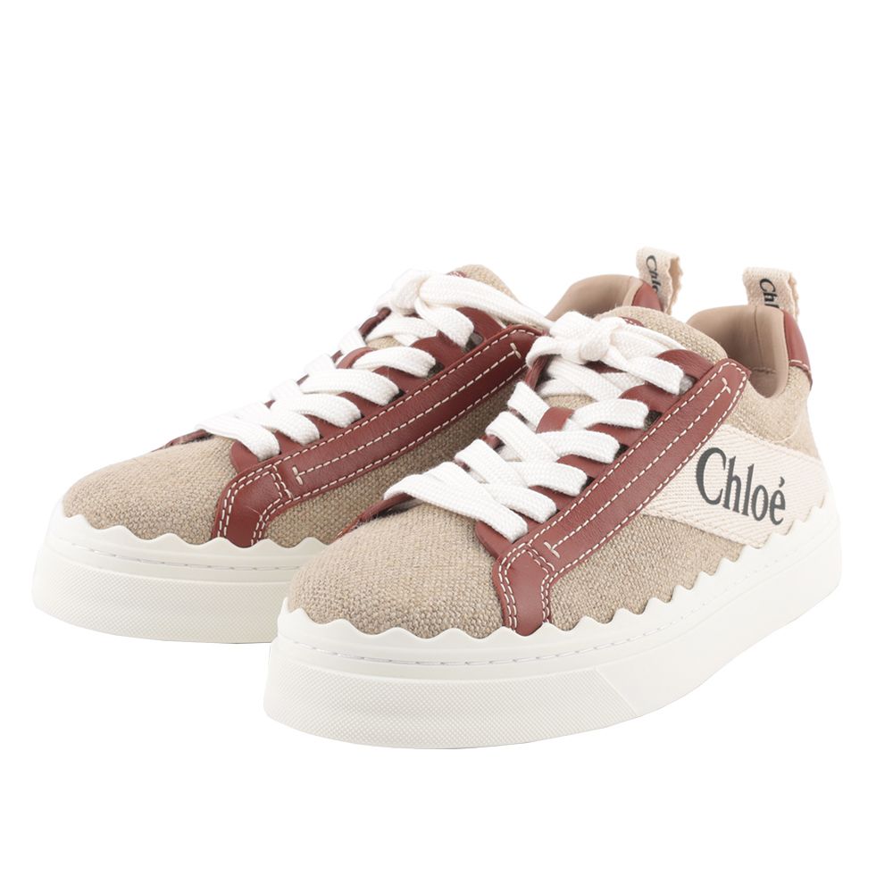 【CHLOE'】LAUREN 棉質拼牛皮休閒運動鞋35(白色/棕色)/平行輸入/CL51050044