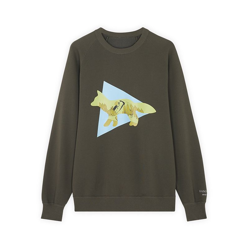 MAISON KITSUNÉ 卡其綠MK X AND WANDER聯名長袖衛衣/中性/ 3