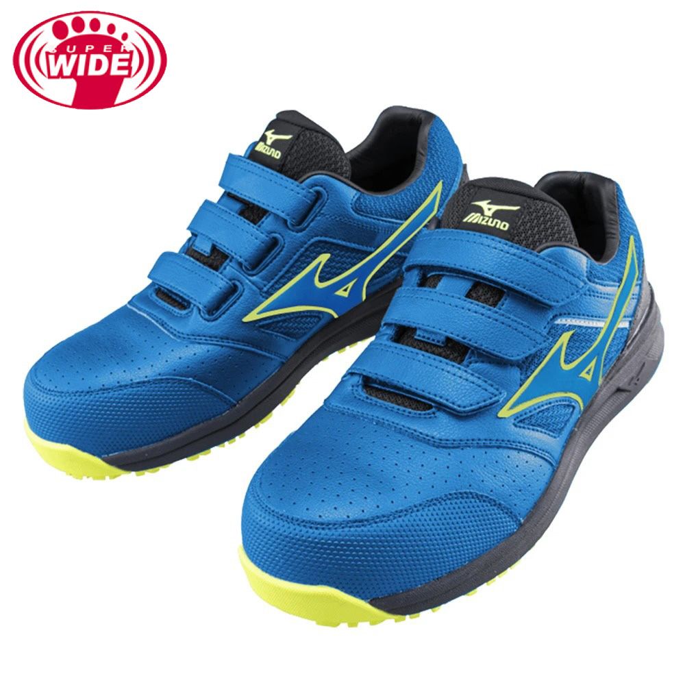 MIZUNO LS II 4E超寬楦 防護鞋 輕量系列 魔術帶式 魔鬼氈 黏帶 塑鋼工作鞋 藍x黑/ 26cm