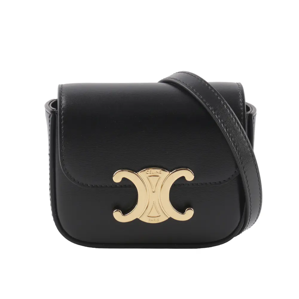 【CELINE】Triomphe 光滑小牛皮迷你斜背包(黑色)/平行輸入