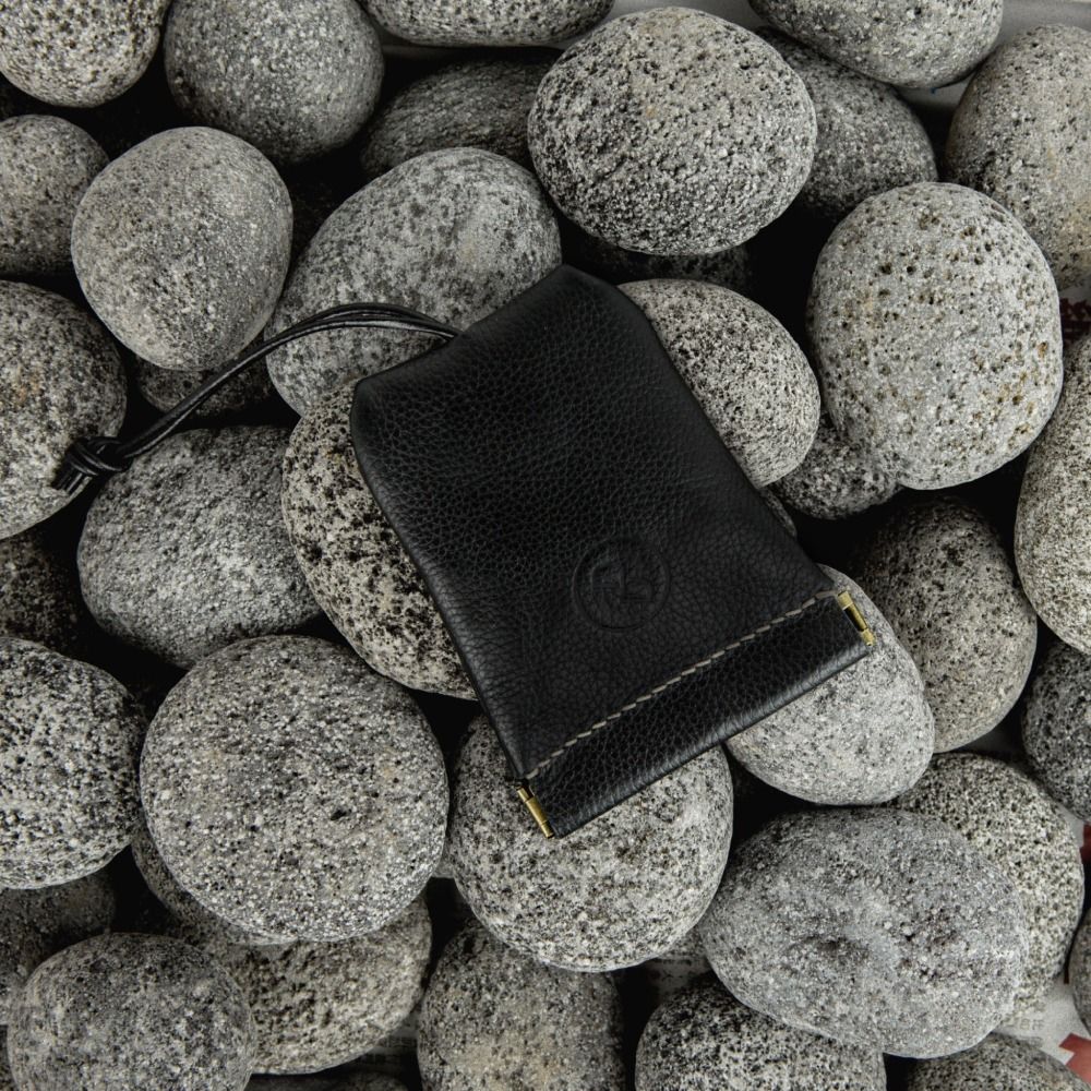 DUAL/ 牛皮手工大容量彈口鑰匙包/ 黑