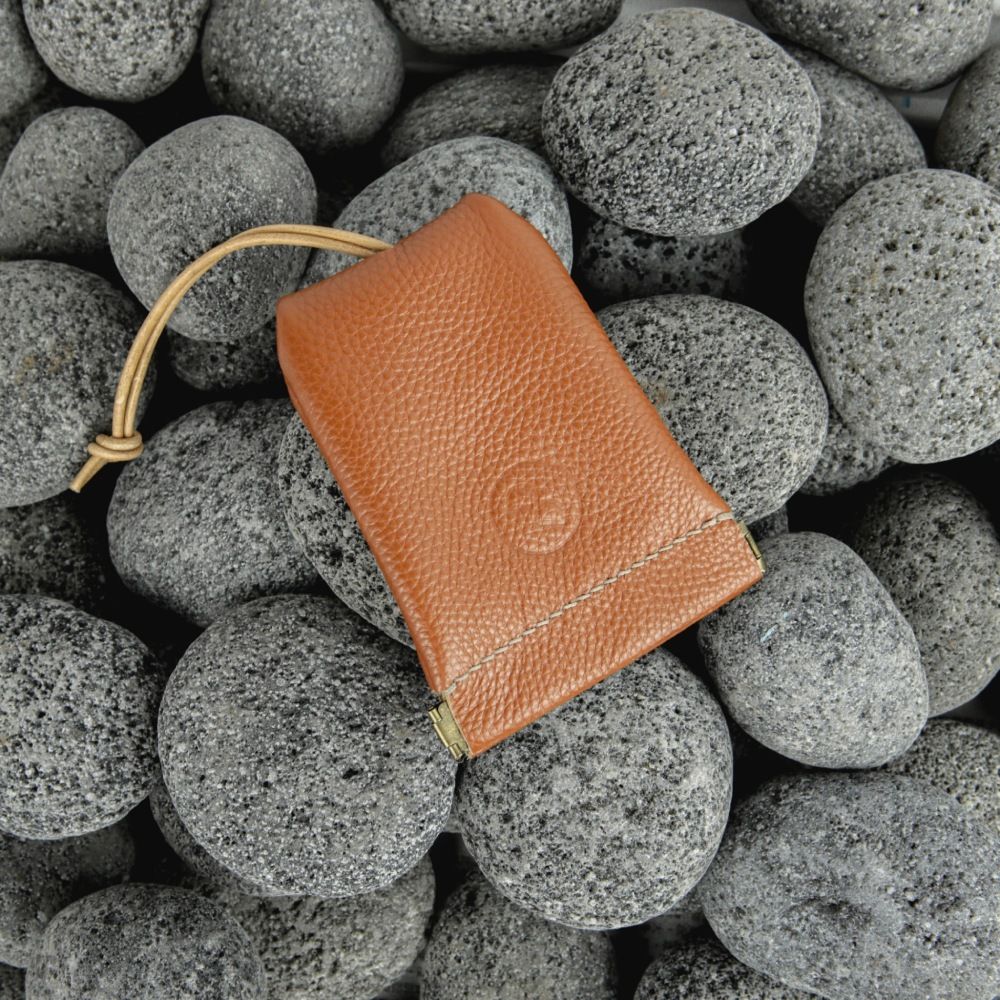 DUAL/ 牛皮手工大容量彈口鑰匙包/ 焦糖棕