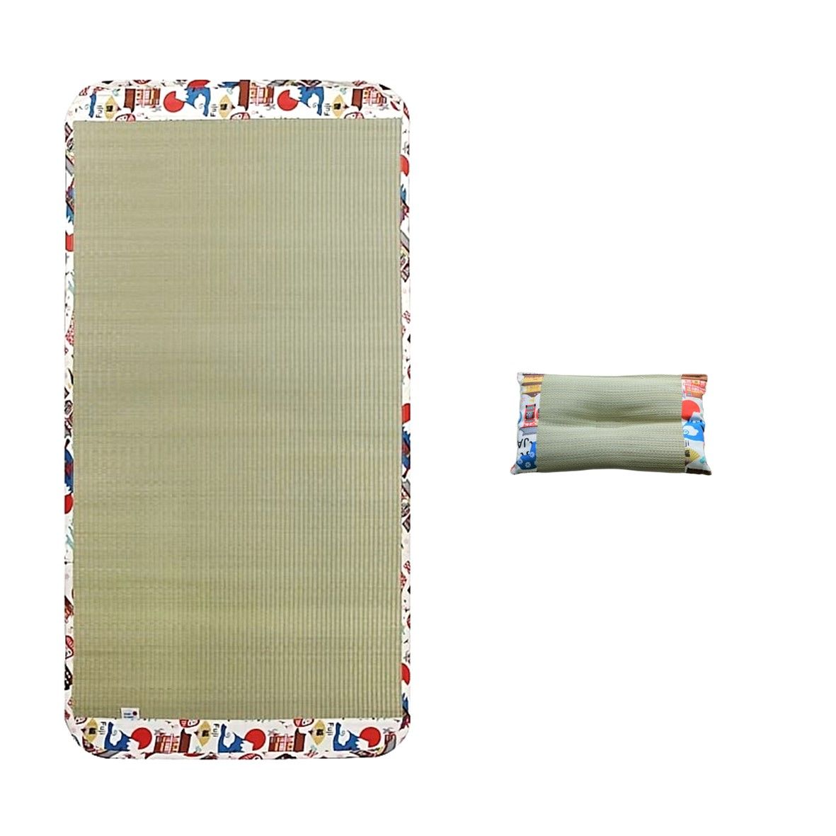 IKEHIKO 日本池彥｜嬰幼兒藺草蓆+枕頭晚安 京都風花布 枕頭30x20cm,草蓆60x120x0.2cm 優惠組合