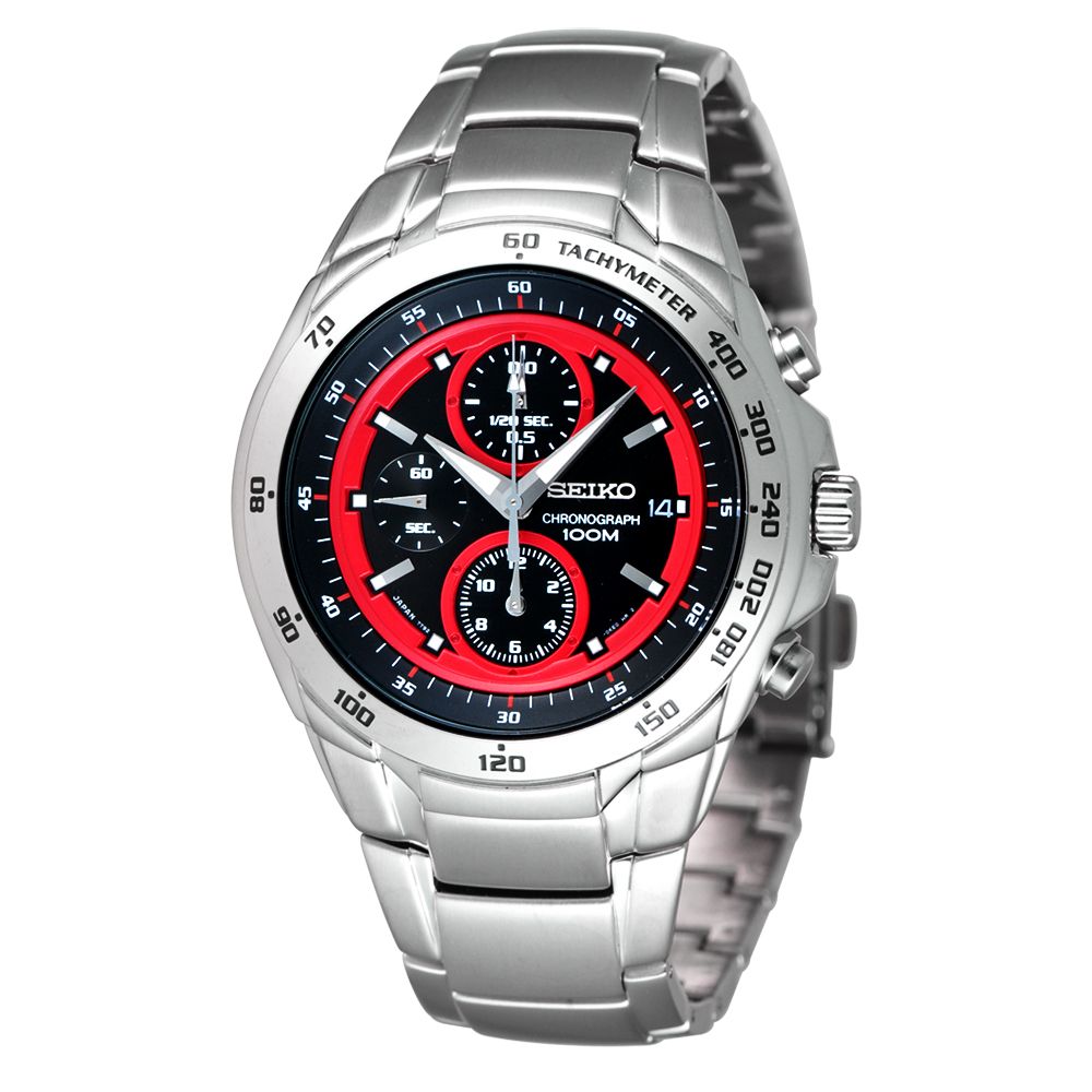 SEIKO 緊急任務三眼計時手錶 (7T92-0HE0R)-黑/紅