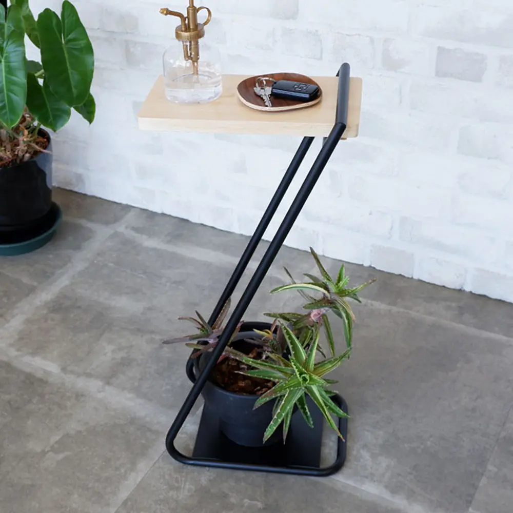 日本COLLEND IRON 實木鋼製Z型邊桌(高60cm)-/ 淺棕