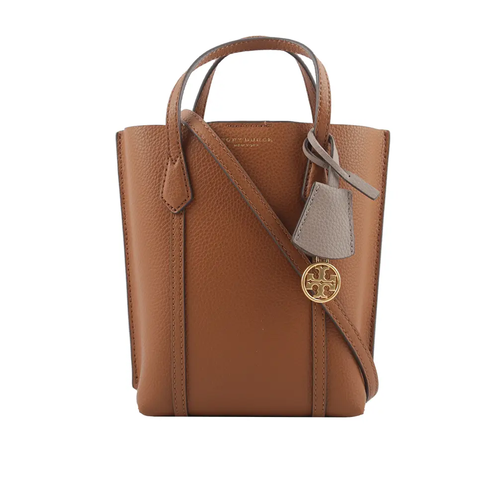 【TORY BURCH】Perry 荔枝皮革三層迷你托特包(淺茶色)/平行輸入