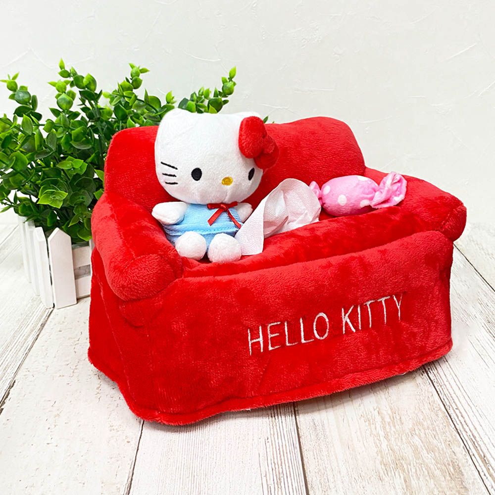 【百科良品】Kitty凱蒂貓 超萌絨毛沙發立體造型 面紙盒 衛生紙盒 面紙套(正版授權)-紅