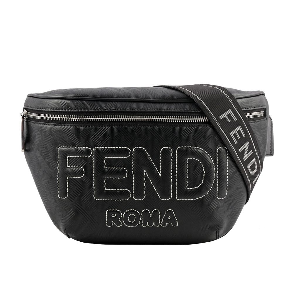 【FENDI 芬迪】FF Logo Shadow 皮革腰包(黑色)/平行輸入