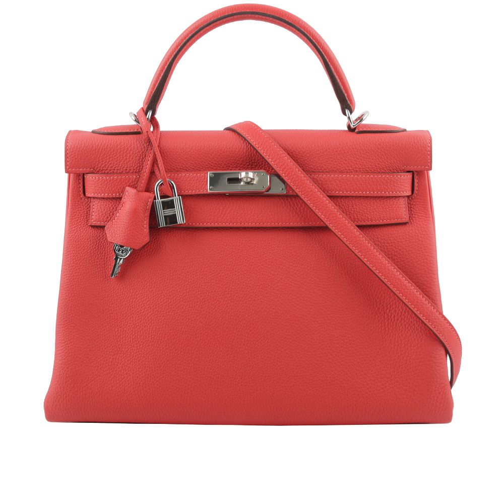 【HERMES】Togo皮 銀釦 Kelly 32cm_展示品(牡丹紅)/平行輸入
