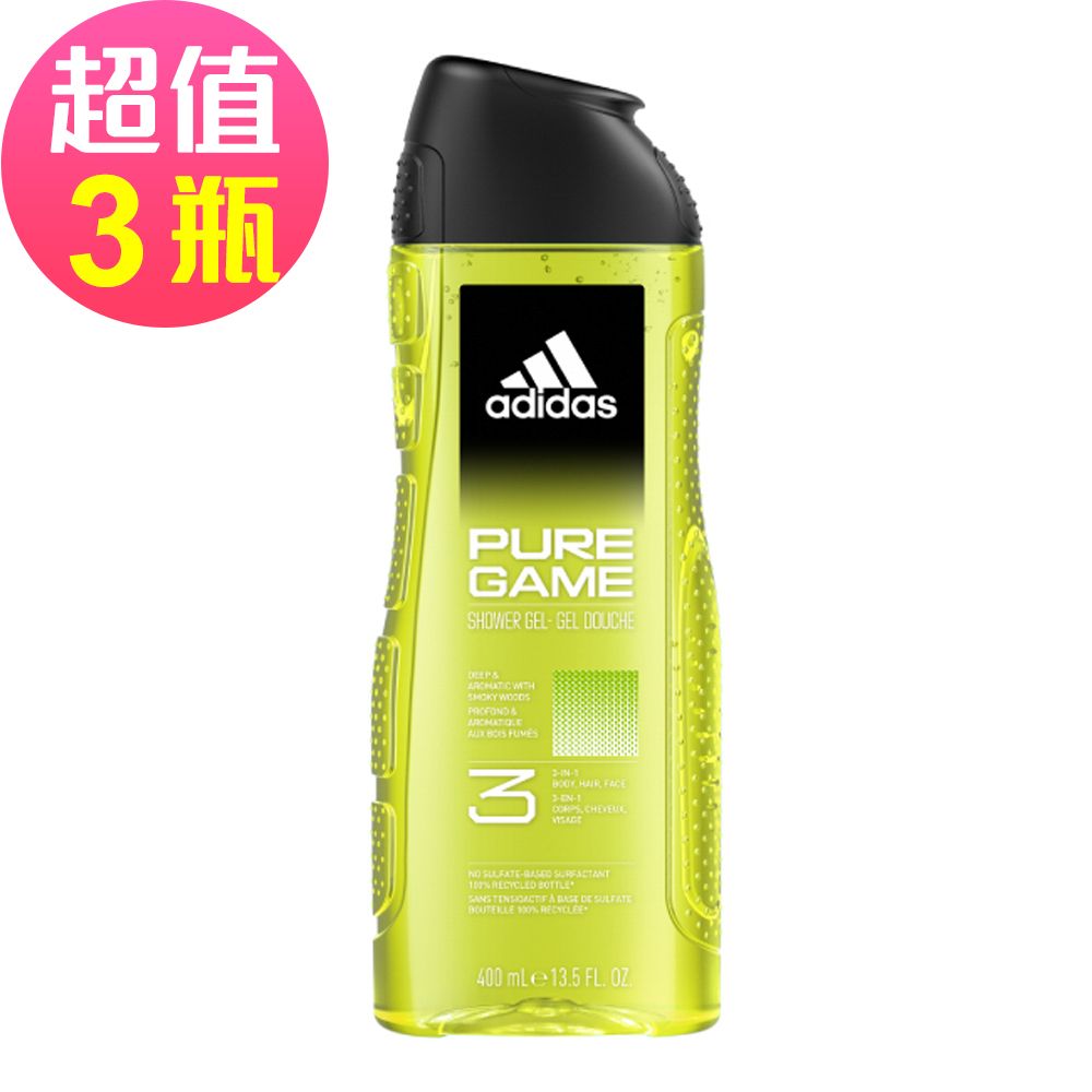 adidas愛迪達男性三合一潔顏洗髮沐浴露(超越挑戰)x3罐組(400ml/罐)