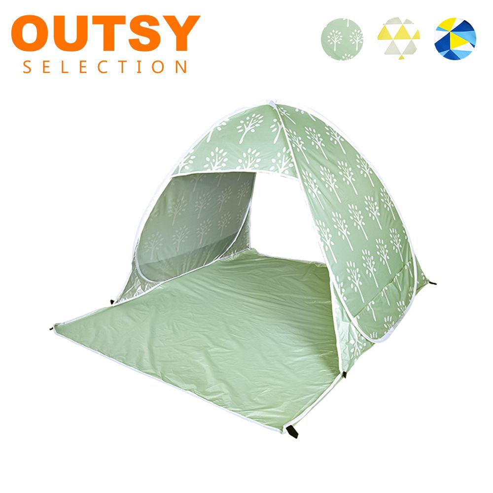OUTSY秒開免搭建抗UV雙人野餐沙灘帳/ 綠白小樹
