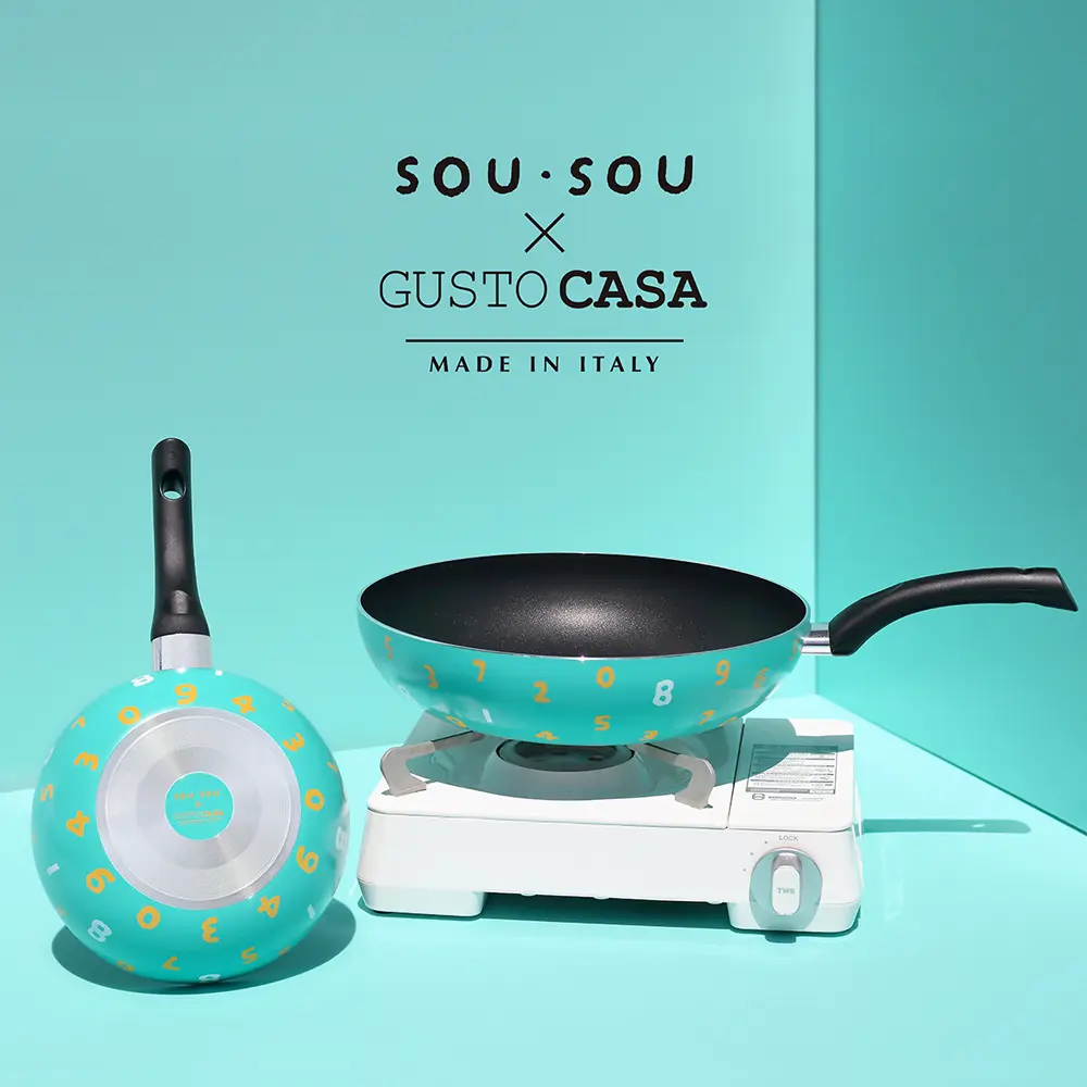 【義廚寶】GUSTO CASA 義大利製SOUSOU聯名不沾鍋深炒鍋32cm+小湯鍋20cm  (附鍋蓋32/20+耐熱膠鏟+料理長筷) 十數青