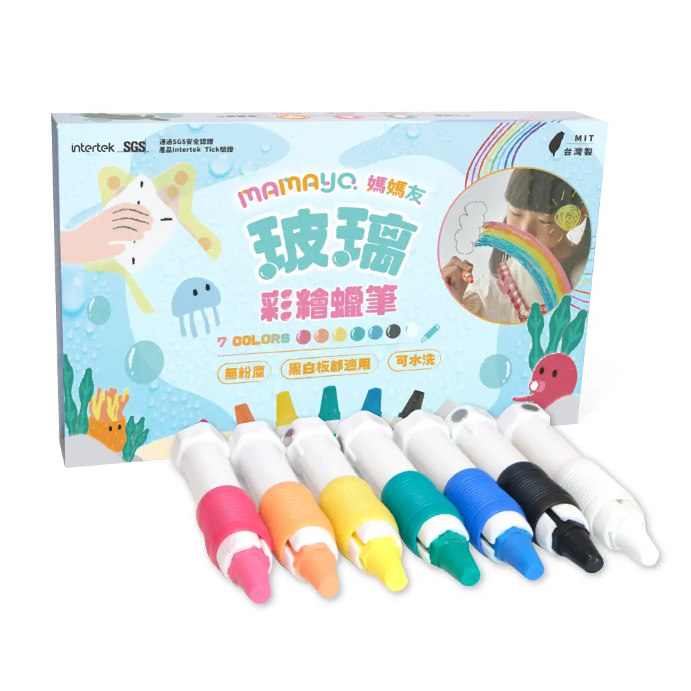 媽媽友mamayo玻璃蠟筆七色組/ 磁吸版