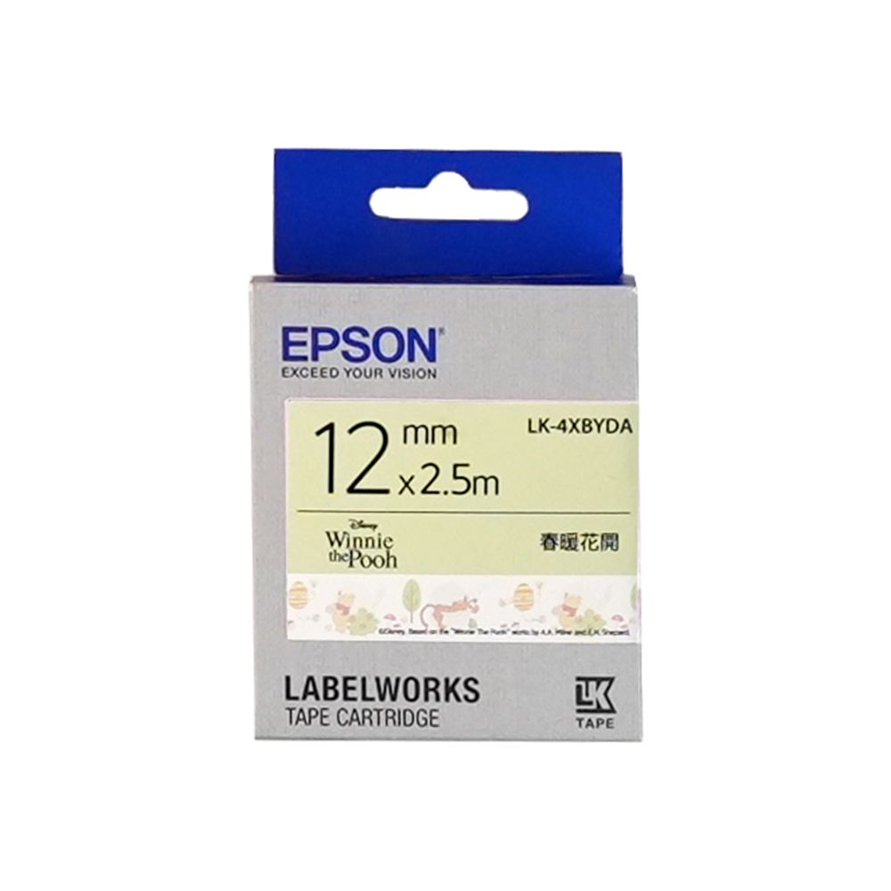 EPSON迪士尼系列標籤帶/ 小熊維尼春暖花開/ 白底黑字/ LK-4XBYDA