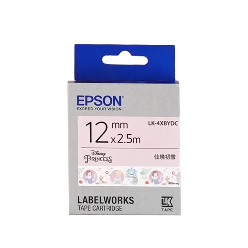 EPSON迪士尼系列標籤帶/ 迪士尼公主仙境初雪/ 白底黑字/ 12mm/ LK-4XBYDC