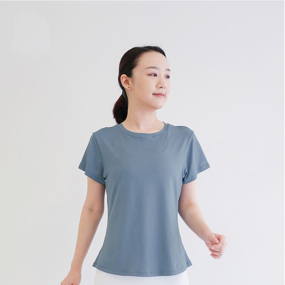 【Mukasa】DURABLE 簡約短袖運動上衣 - 青花藍 - MUK-22041 - L