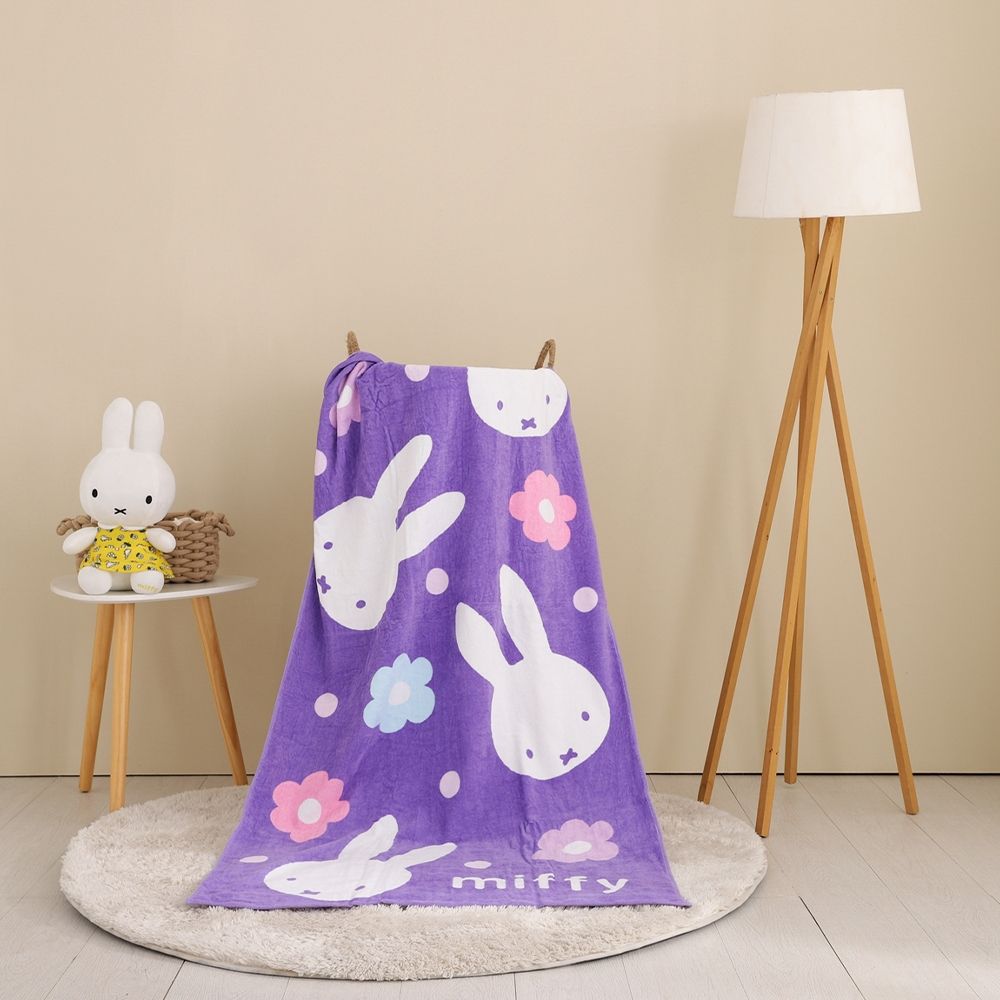 【星紅織品】米飛兔系列 - 球球系列剪絨純棉浴巾+兒童毛巾組合-紫