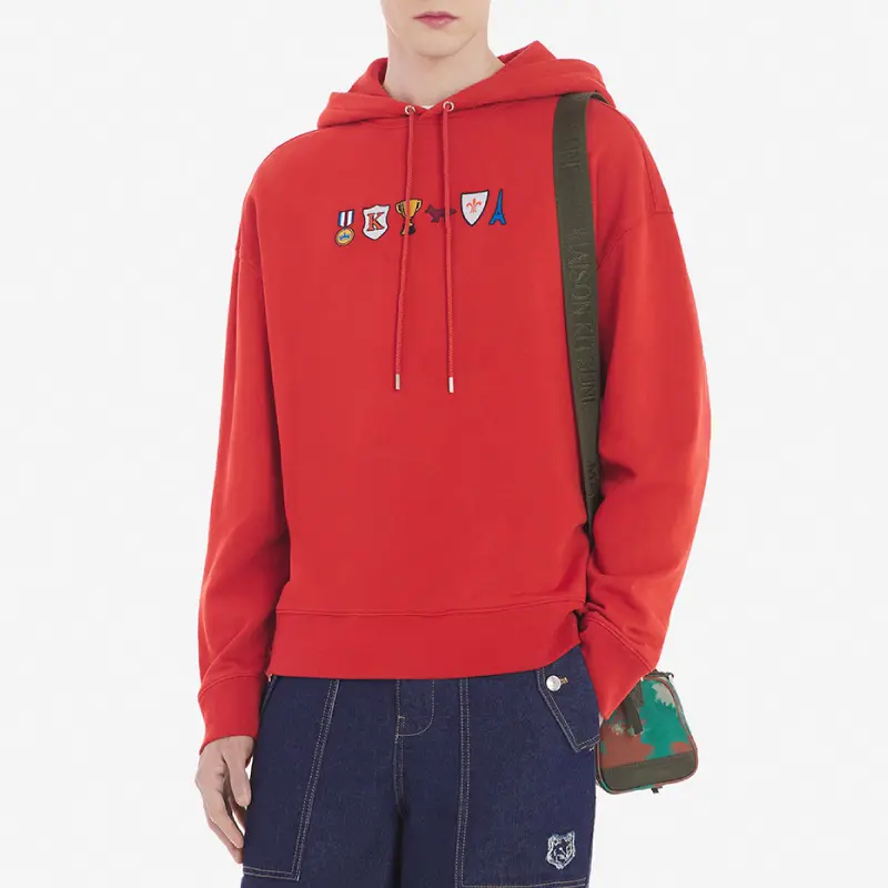 MAISON KITSUNÉ 紅色獎品LOGO連帽衛衣/中性/ M