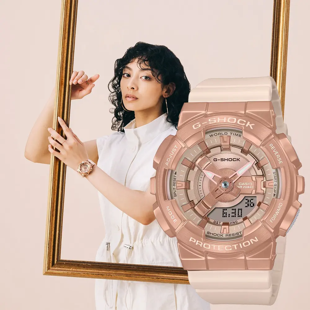 CASIO 卡西歐 G-SHOCK ITZY留真配戴款 粉紅金優雅手錶 女錶 GM-S110PG-4A