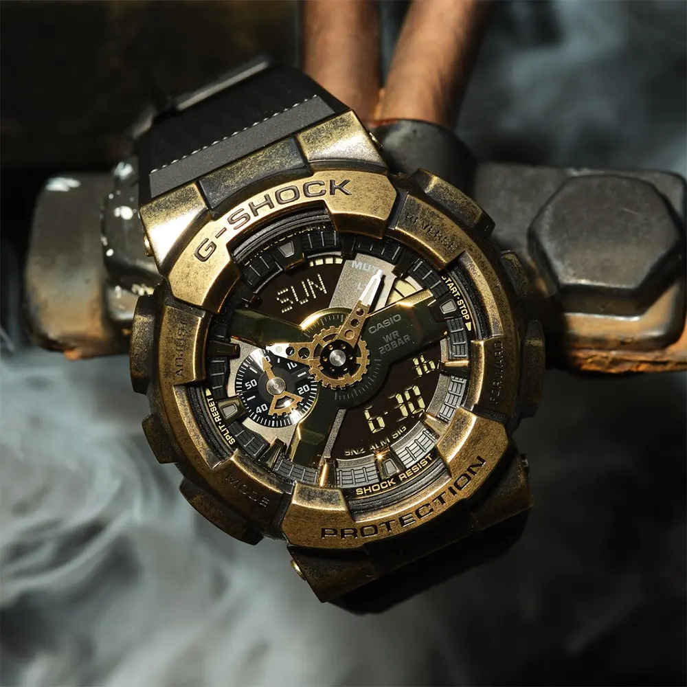 CASIO 卡西歐 G-SHOCK 工業風仿舊金屬雙顯手錶 GM-110VG-1A9