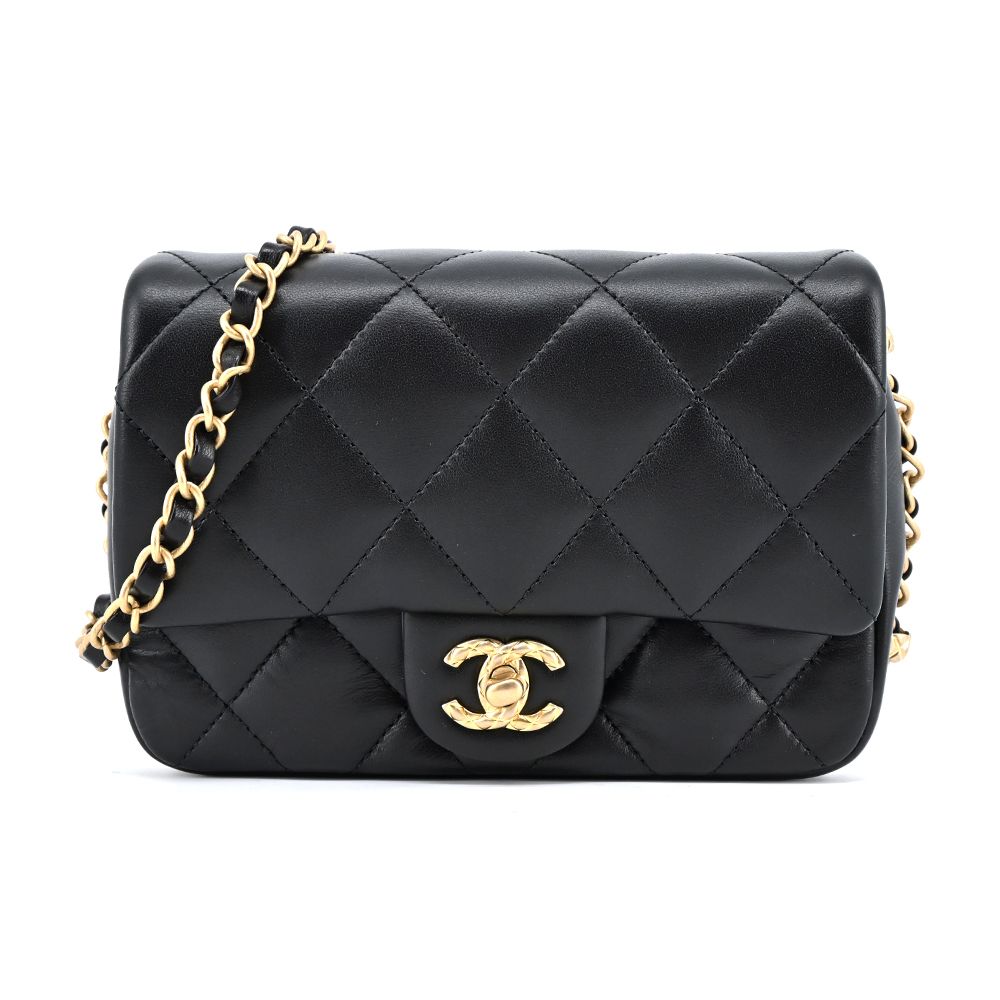 CHANEL COCO 經典雙C LOGO小羊皮鏈帶肩背/斜背包(黑色)/平行輸入