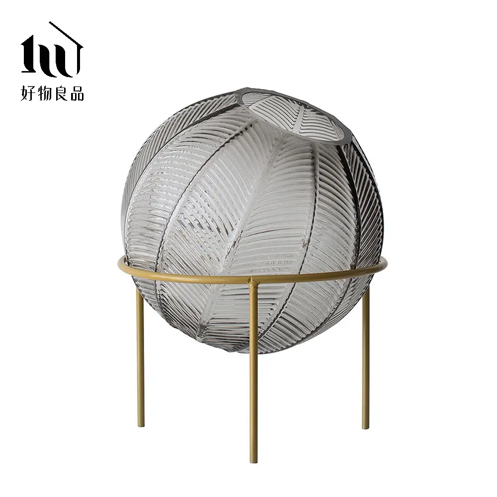 【好物良品】北歐手工圓型玻璃球形花瓶(花藝花器 插花裝飾品 桌面餐桌擺飾)/ 灰色