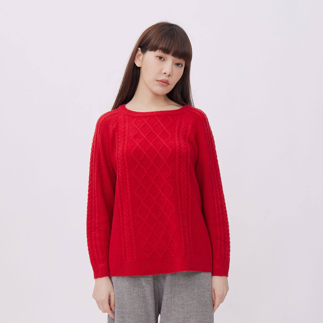 好我 so that's me Argyle菱形紋圓領長袖針織衫 FREE SIZE/ 紅