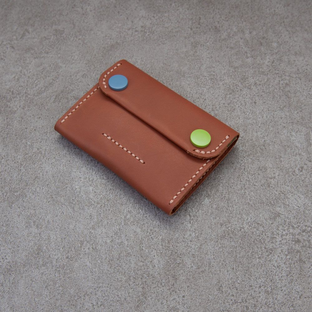 Be Two 機械錢包 雙釦錢包 名片 卡套 票卡 零錢 card holder 真皮/ 棕色機械人錢包