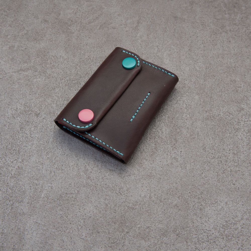 Be Two 機械錢包 雙釦錢包 名片 卡套 票卡 零錢 card holder 真皮/ 深咖機械人錢包