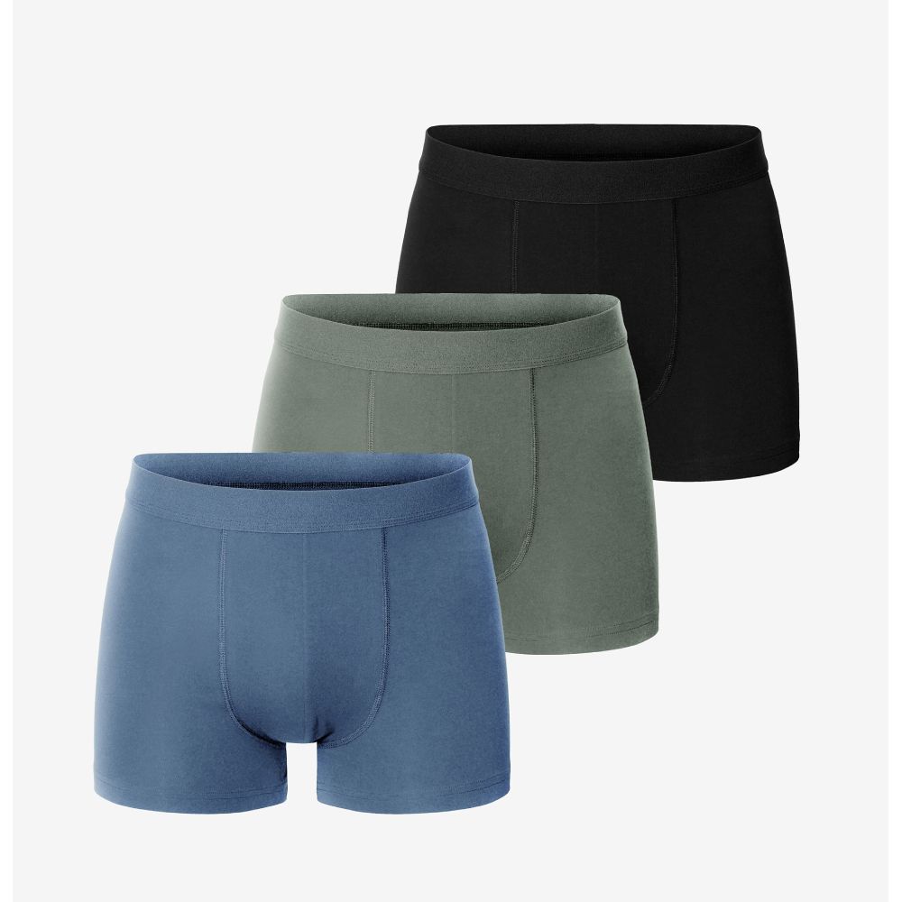 Bread & Boxers 三件組 有機棉男用四角內褲 - 季節限定款 煙藍/沙綠/黑/ S