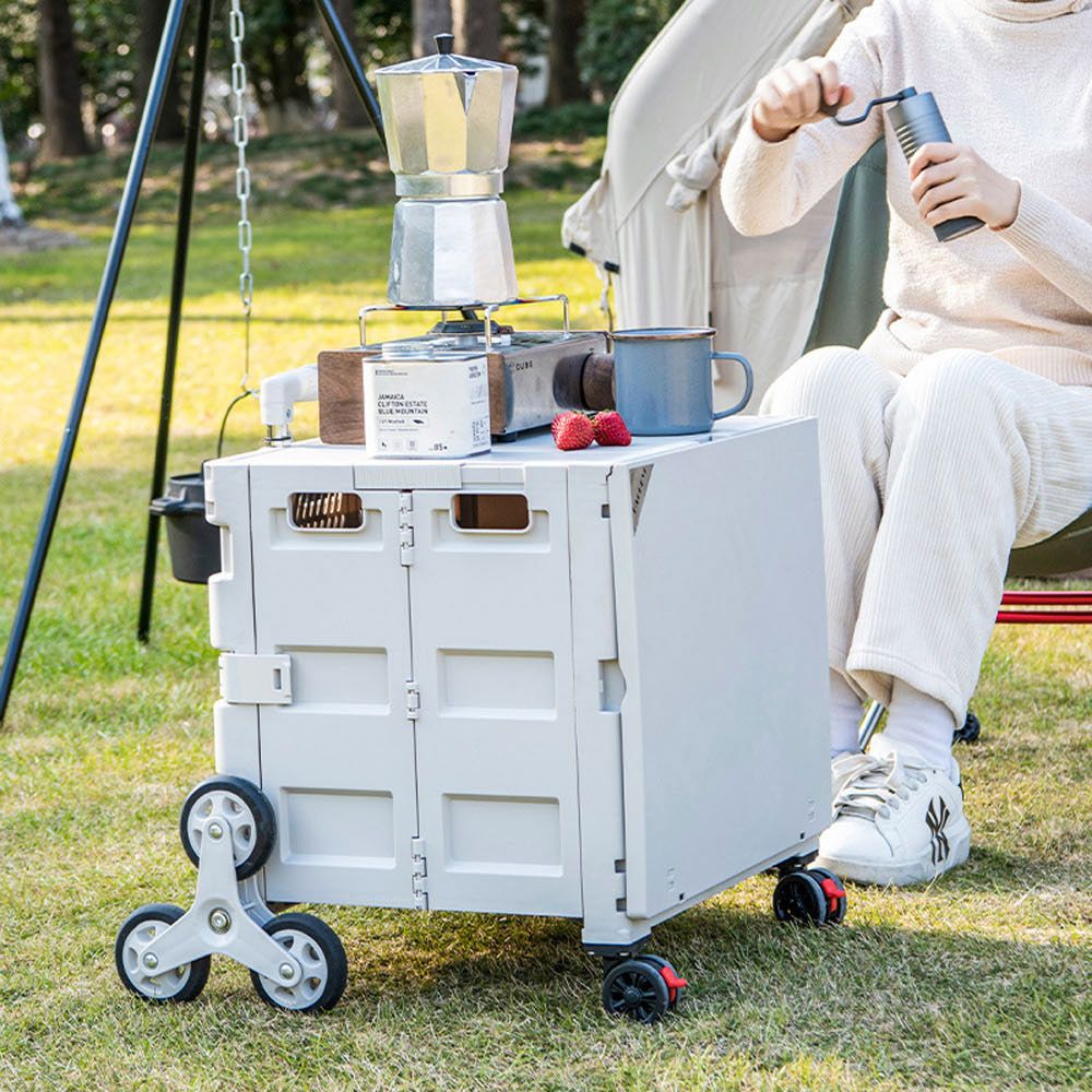 【AOTTO】加厚折疊可爬梯八輪餐桌購物車-米色