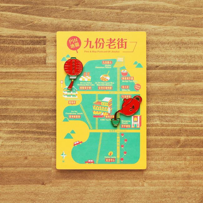 MIIN PIN地圖/ 九份/ 徽章與明信片組