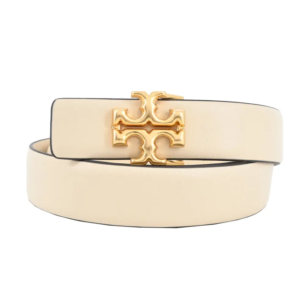 TORY BURCH ELEANOR小牛皮雙T大LOGO皮帶-多色選/平行輸入/ 奶油白S(78.5cm)