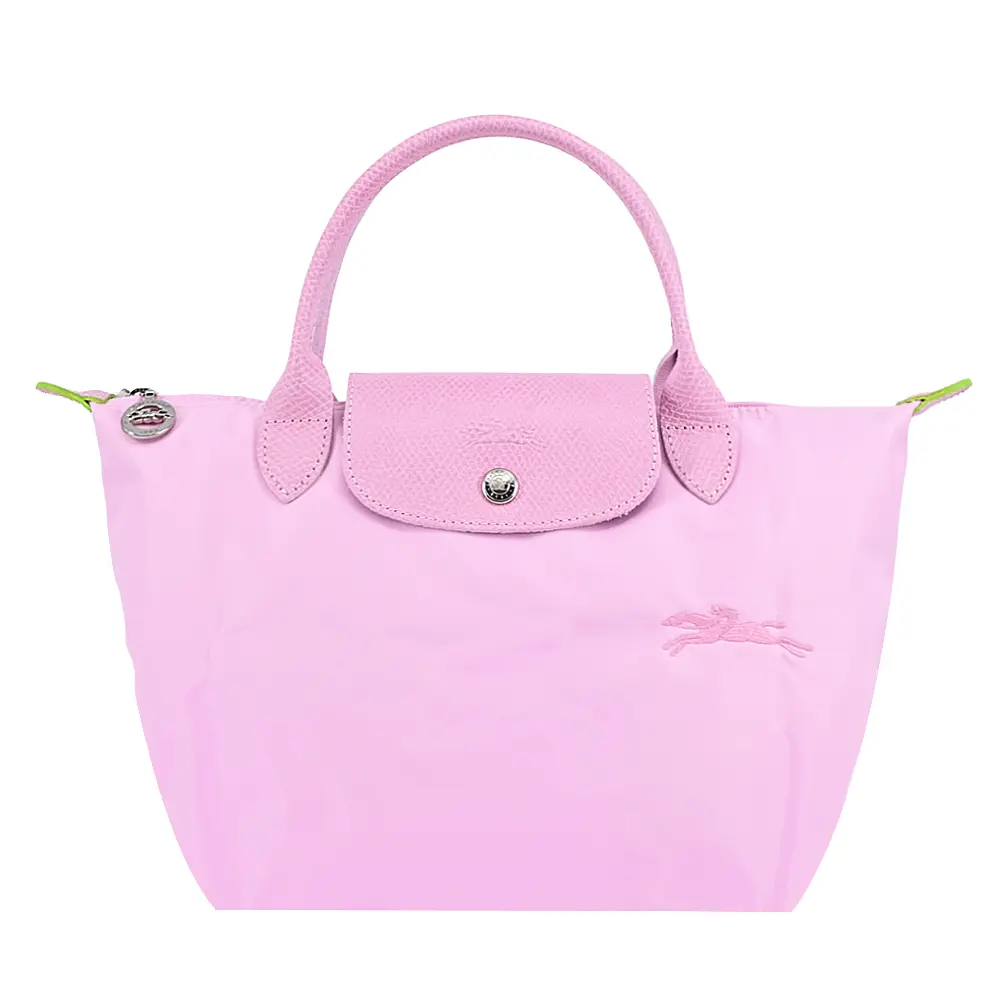 LONGCHAMP LE PLIAGE GREEN系列刺繡短把再生尼龍摺疊水餃包(小/多色選)/平行輸入/ 粉紅