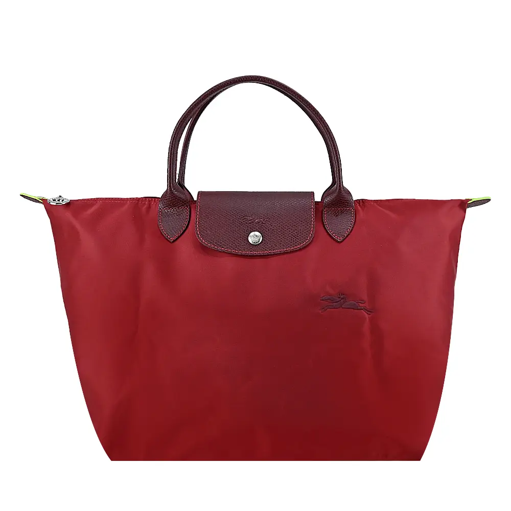 LONGCHAMP LE PLIAGE GREEN系列刺繡短把再生尼龍摺疊水餃包(中/多色選)/平行輸入/ 紅