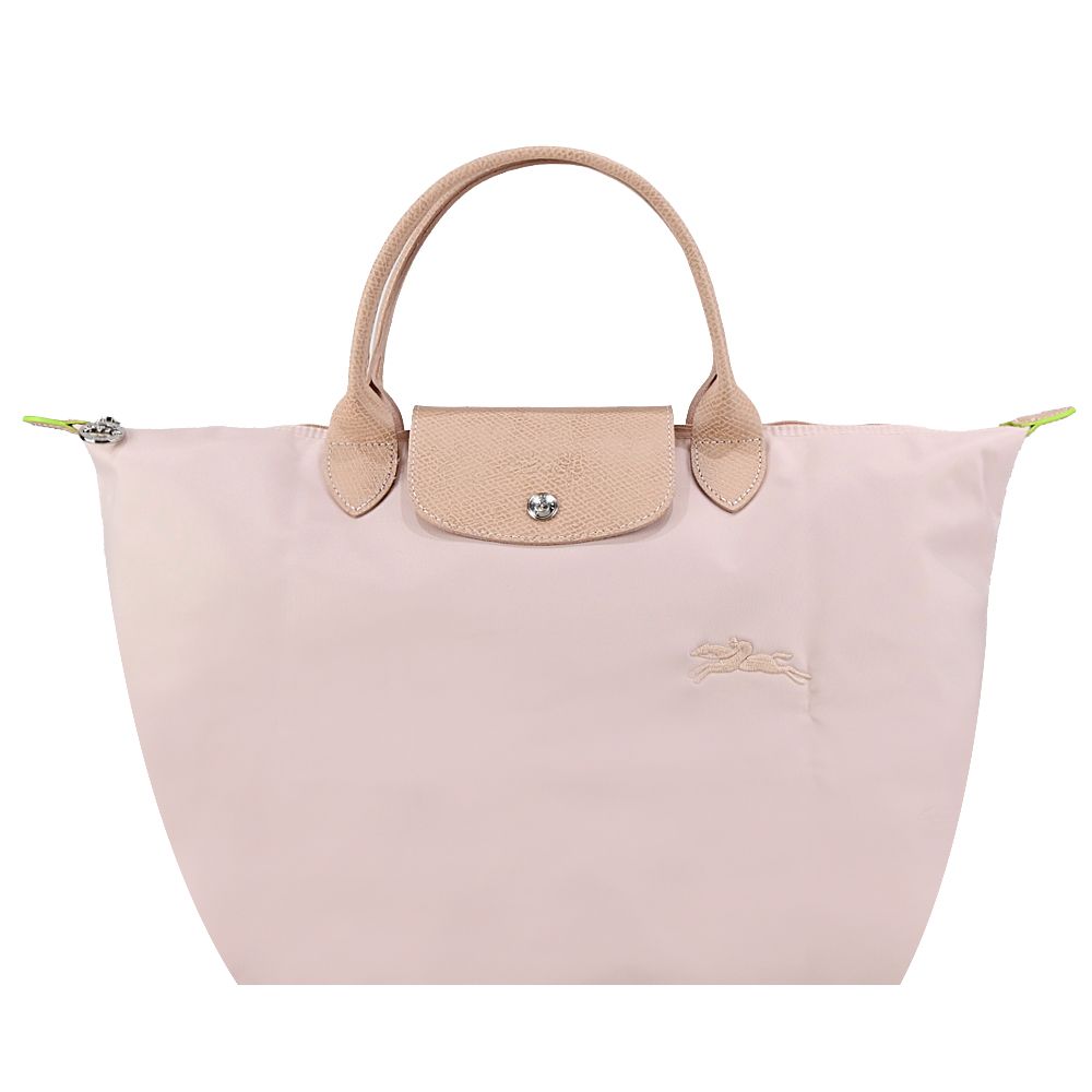 LONGCHAMP LE PLIAGE GREEN系列刺繡短把再生尼龍摺疊水餃包(中/多色選)/平行輸入/ 花粉