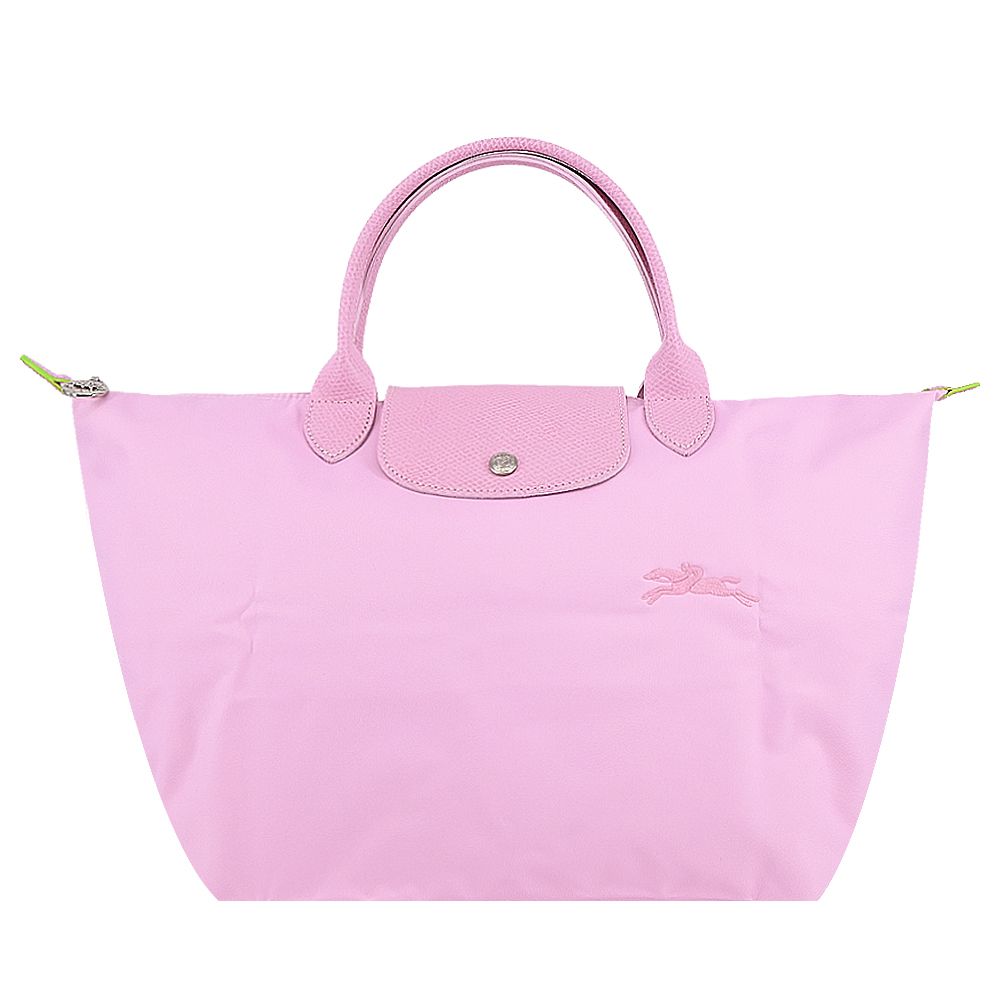 LONGCHAMP LE PLIAGE GREEN系列刺繡短把再生尼龍摺疊水餃包(中/多色選)/平行輸入/ 粉紅
