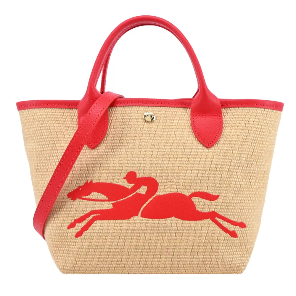 LONGCHAMP LE PANIER PLIAGE系列編織奔馬兩用包(小/多色選)/平行輸入/ 紅