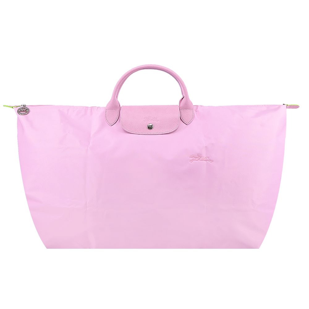 LONGCHAMP LE PLIAGE GREEN系列刺繡短把再生尼龍摺疊旅行袋(中/多色選)/平行輸入/ 粉紅
