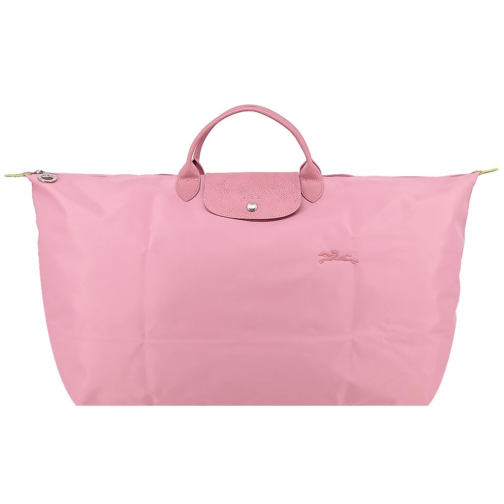 LONGCHAMP LE PLIAGE GREEN系列刺繡短把再生尼龍摺疊旅行袋(中/多色選)/平行輸入/ 花瓣粉