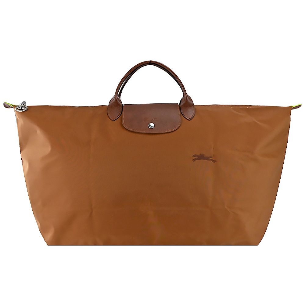 LONGCHAMP LE PLIAGE GREEN系列刺繡短把再生尼龍摺疊旅行袋(中/多色選)/平行輸入/ 白蘭地酒