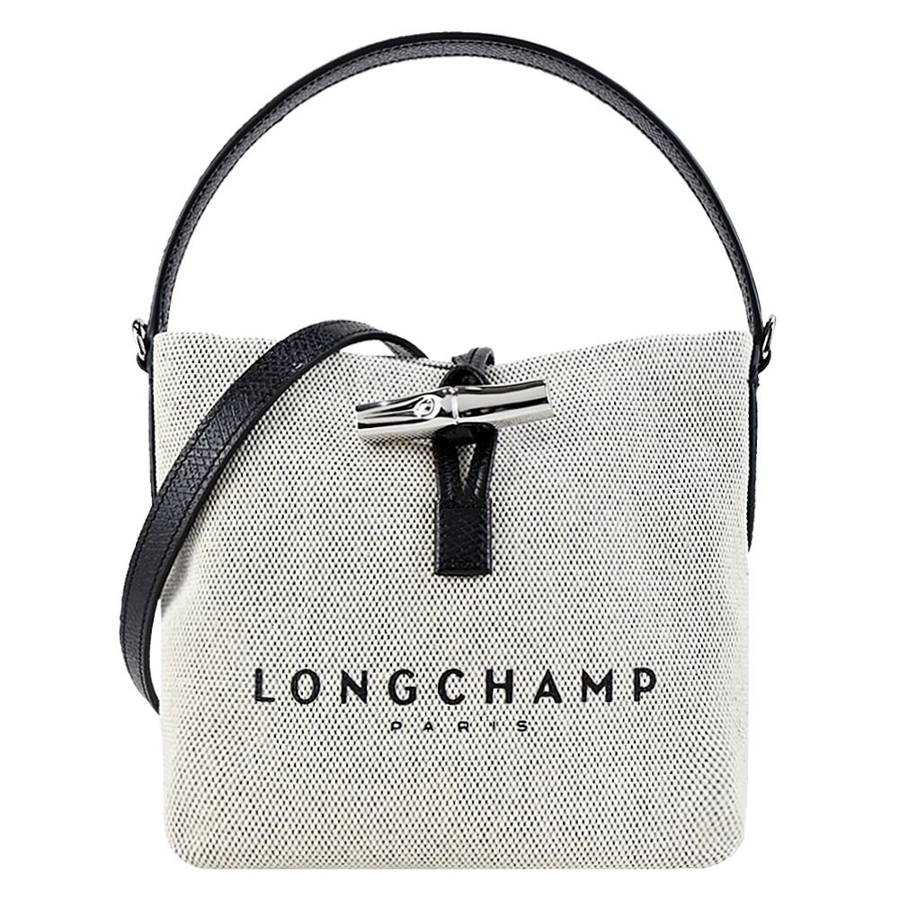 LONGCHAMP ROSEAU系列帆布LOGO字母兩用水桶包(迷你/亞麻)/平行輸入