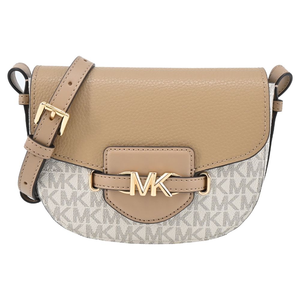 MICHAEL KORS REED荔枝紋滿版磁吸撞色馬鞍斜背包-小/多色選/平行輸入/ 奶茶