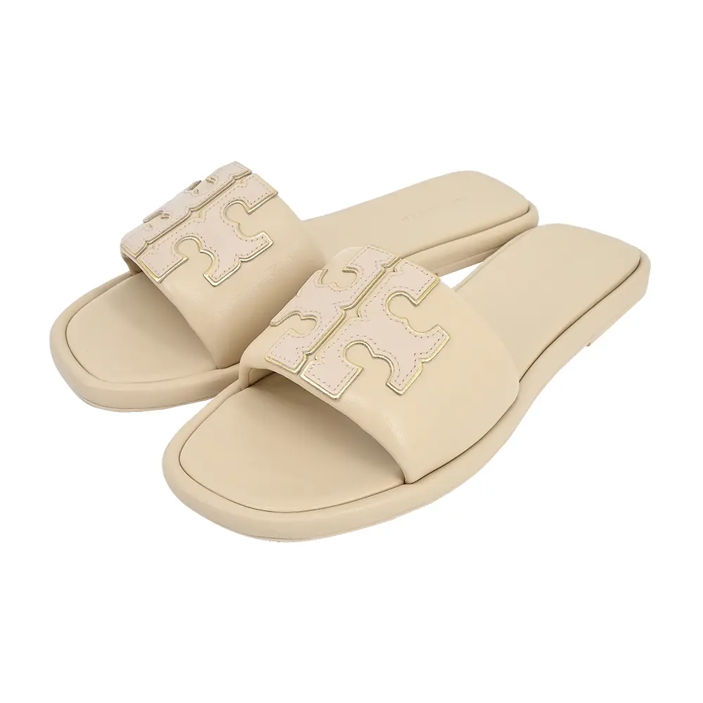 TORY BURCH DOUBLE T皮革拖鞋-米白/平行輸入/ 米白US8.5(25.5cm)