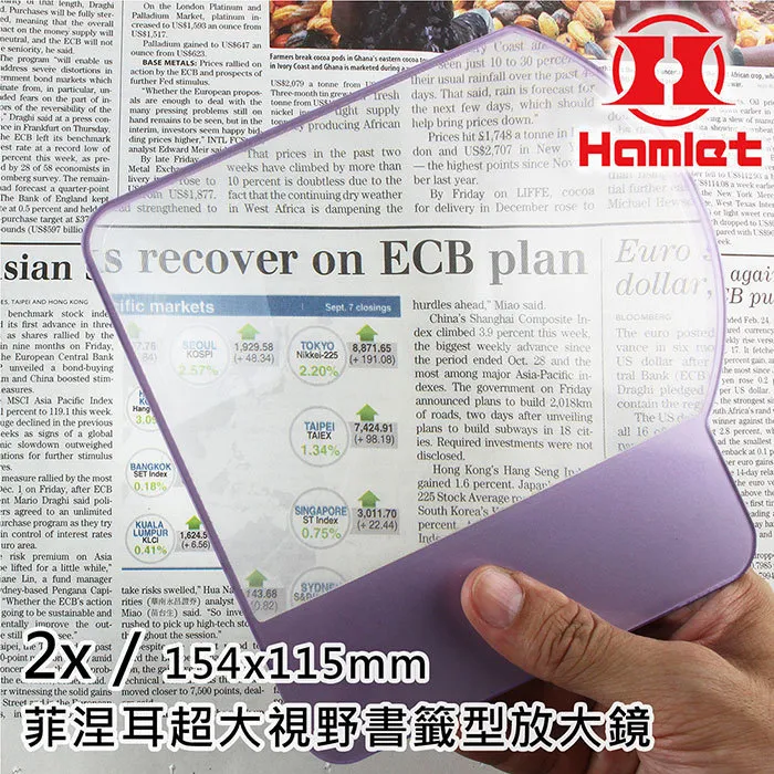 【Hamlet 哈姆雷特】2x/154x115mm 菲涅耳超大視野書籤型放大鏡 CT-160